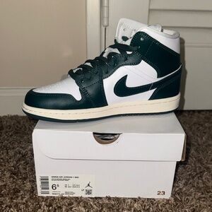 Nike Air Jordan 1 Mid White and Dark Green Leather